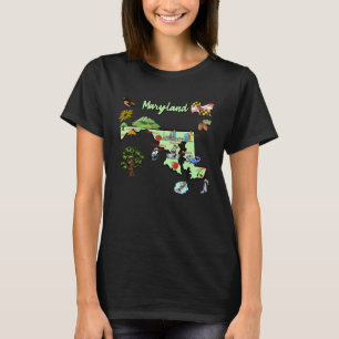Maryland Staat Touristenkarte mit Sehenswürdigkeit T-Shirt