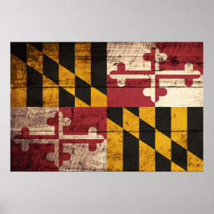 Maryland-Staats-Flagge auf altem hölzernem Korn Poster