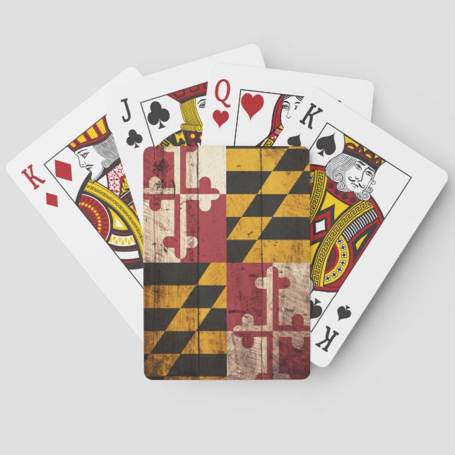 Maryland-Staats-Flagge auf altem hölzernem Korn Spielkarten (Rückseite)