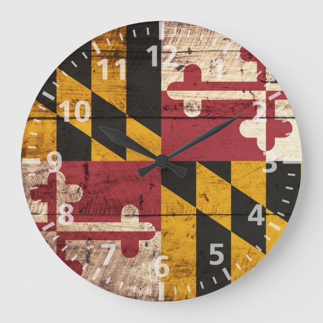 Maryland State Flag on Old Wood Grain Große Wanduhr (Vorderseite)