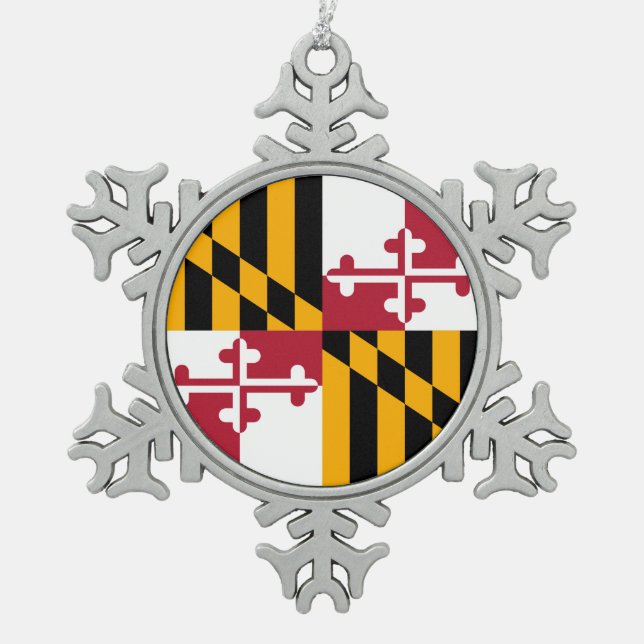 Maryland State Flag Stilvolles Display Schneeflocken Zinn-Ornament (Vorderseite)