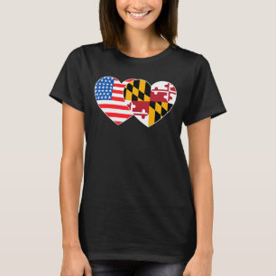 Maryland und USA Flag Twin Heart für Maryland Amer T-Shirt
