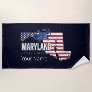 Maryland Vereinigte Staaten Retro-Staatskarte Vint Strandtuch