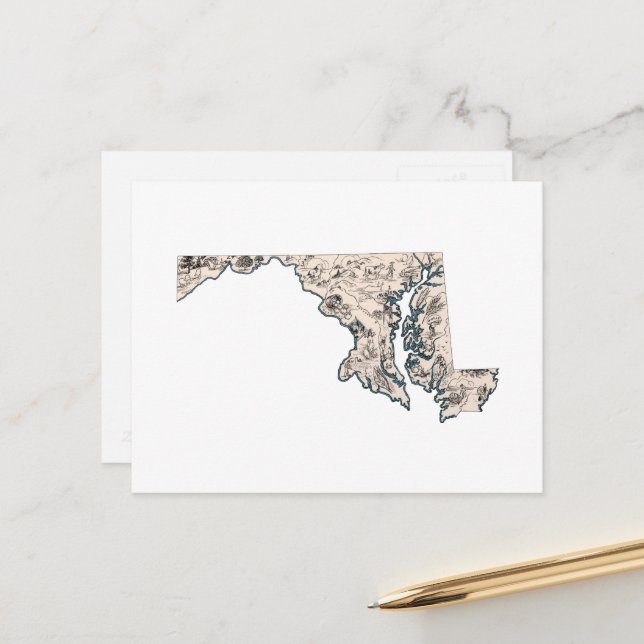 Maryland Vintag Picture Map Staat Chart Postkarte (Vorderseite/Rückseite Beispiel)