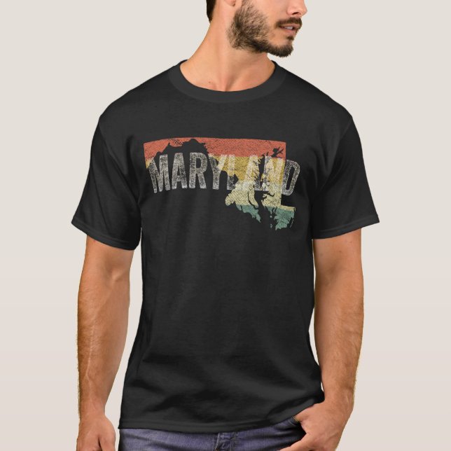 Maryland Vintag Retro Sunset Staat Map T-Shirt (Vorderseite)