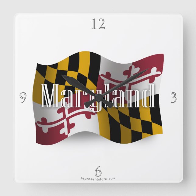 Maryland Waving Flag Quadratische Wanduhr (Vorderseite)
