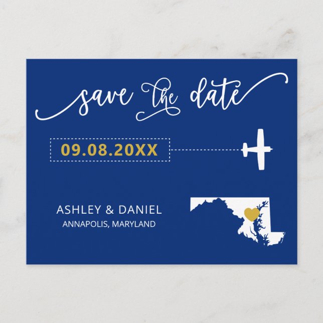 Maryland Wedding Save the Date Map Postcard Postkarte (Vorderseite)