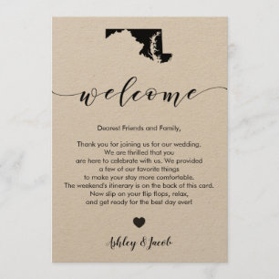 Maryland Wedding Welcome Letter & Itinerary Card Programm