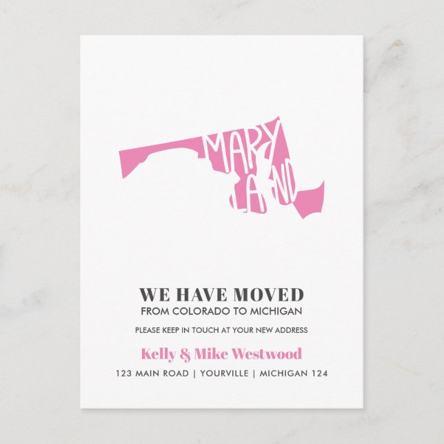 MARYLAND Wir haben neue Adresse Neue Zuhause versc Postkarte (Vorderseite)