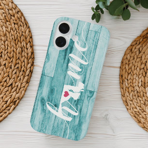Maryland Zuhause Staat Turquoise Wood Look iPhone 16 Hülle