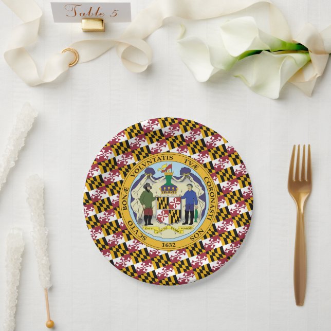 Marylander Flag & Seal Design, Flag of Maryland Pappteller (Hochzeit)
