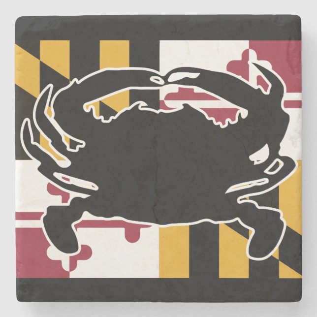 Marylandflaggen-/-krabbenmarmorUntersetzer Steinuntersetzer (Vorderseite)