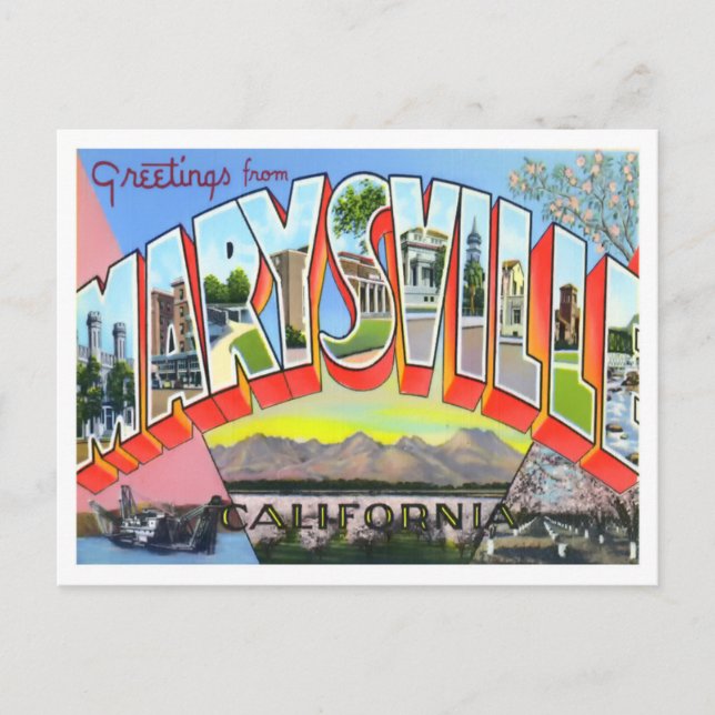 Marysville, Kalifornien, Vintage Big Letters Postkarte (Vorderseite)