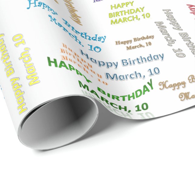 März, 10 Geburtstag Geschenkpapier (Rolleneckpunkt)