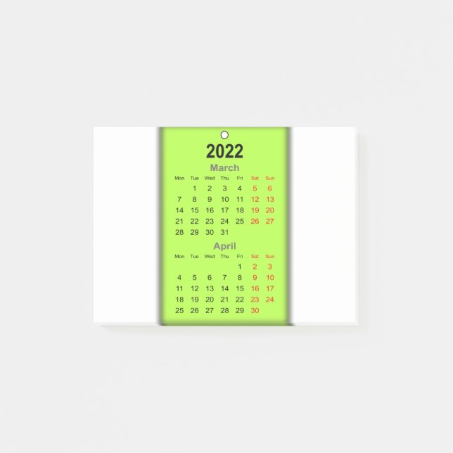 März 2022 Kalendertag April Post-it Klebezettel (Vorderseite)