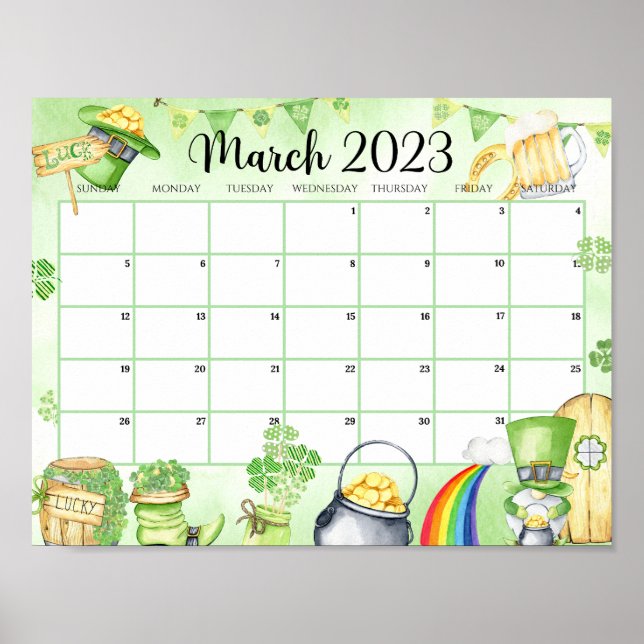 März 2023 Kalender für grüne Printmedien Poster (Vorne)