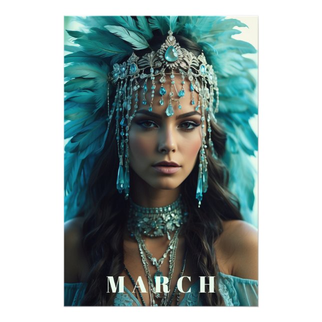 *~* MÄRZ AP53 Headdress AQUAMARINE Boho Fotodruck (Vorne)
