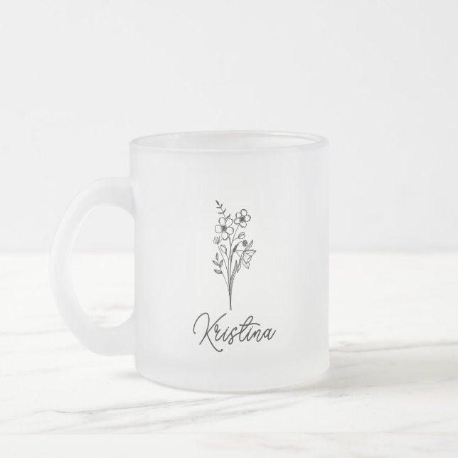März Birth Blume & Eleganter Skriptname Mattglastasse (Links)
