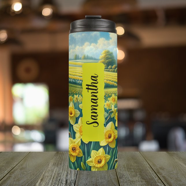 März Birth Blume Tumbler 16oz Insulated Thermosbecher (Personalized 20 oz thermal thumbler with birth flower of Daffodil for the month of March)