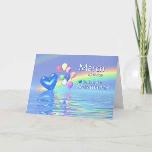 März Birthday Aquamarine Herz Karte (Vorderseite)