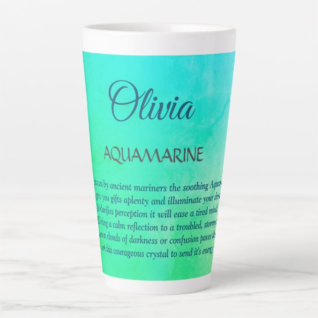 März Birthstone Aquamarine Design Milchtasse (Vorderseite)