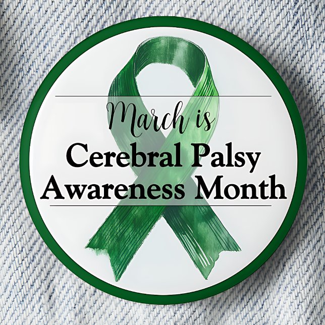 März Cerebral Palsy Sensibilisierungsmonat Button (March is Cerebral Palsy Awareness Month.  Green Awareness ribbon.)