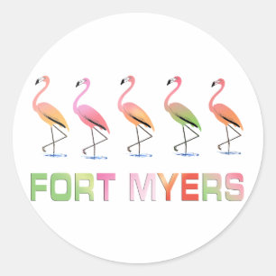 März der tropischen Flamingos FORT MYERS Runder Aufkleber