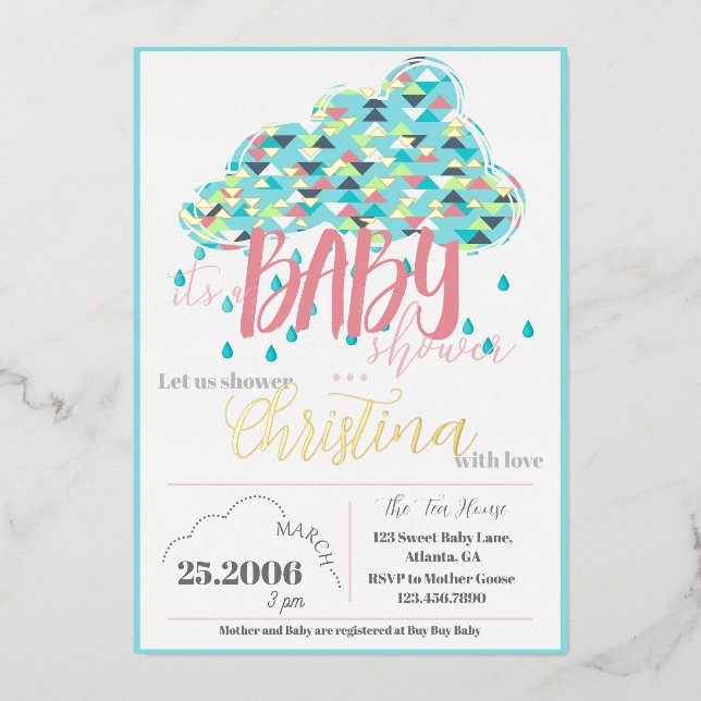 März Gold Foil Moderne Kinderdusche Einladung (Vorderseite)