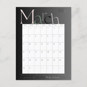 März Gray Modern Monthly Calendar 2025 Postkarte