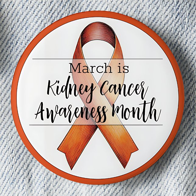 März Nierenkrebs Monat Button (March is Kidney Cancer Awareness Month pinback button.  Orange awareness ribbon.)