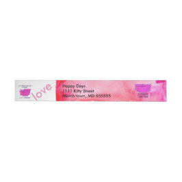 März, Rosa Hut, Bewegung, Aquarellfarbe Rundum-Adressaufkleber