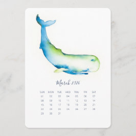März Stand Alone Calendar Blauer Wal Menükarte