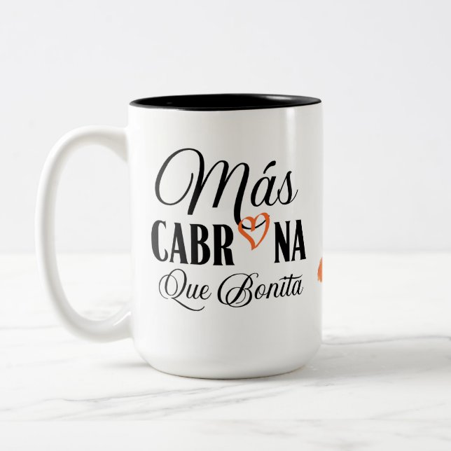 Mas Cabrona que bonita chingona Zweifarbige Tasse (Links)