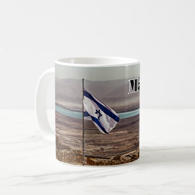 Masada-Blick mit Flagge Kaffeetasse (Vorderseite Links)