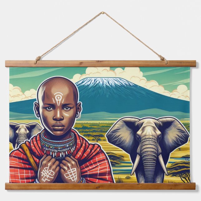 MASAI WALL HANGING TAPESTRY WANDTEPPICH MIT HOLZRAHMEN (Vorne)