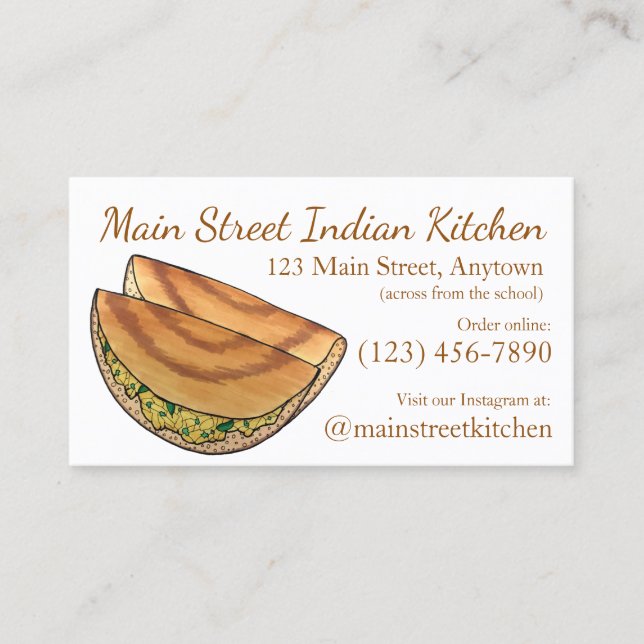 Masala Dosas Indian Food Cuisine Restaurant Koch Visitenkarte (Vorderseite)