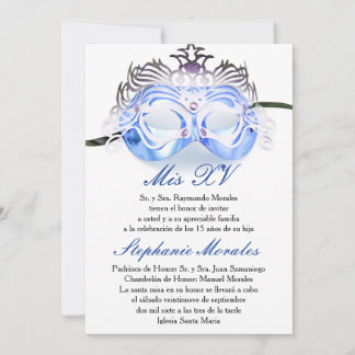 Mascarade bleue Quinceanera Invitation d'anniversa