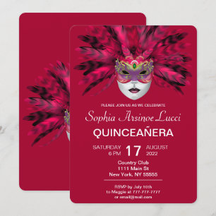 Mascarade colorée Quinceañera Party Invitation