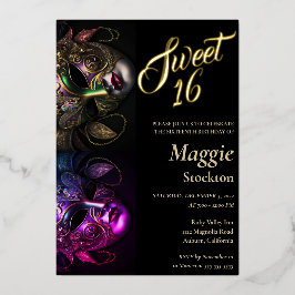 Mascarade de Soirée Invitation Sweet 16 Feuille