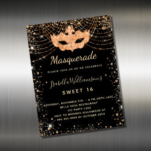 Mascarade or noir Sweet 16 aimant invitation