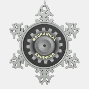 Maschinenbauingenieur graues Zahnrad Schneeflocken Zinn-Ornament