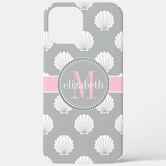 Maschinenhälftenseashells-Monogramm lt-Gray | rosa Case-Mate iPhone Hülle (Rückseite)