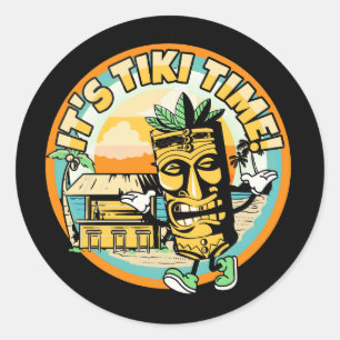 mascot-tiki-with-beach-Bar-it039s-tiki-time Runder Aufkleber