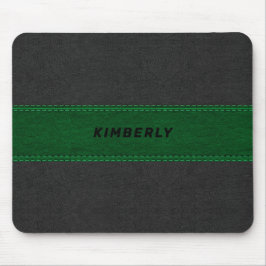 Masculine Black & Green Leather Mousepad