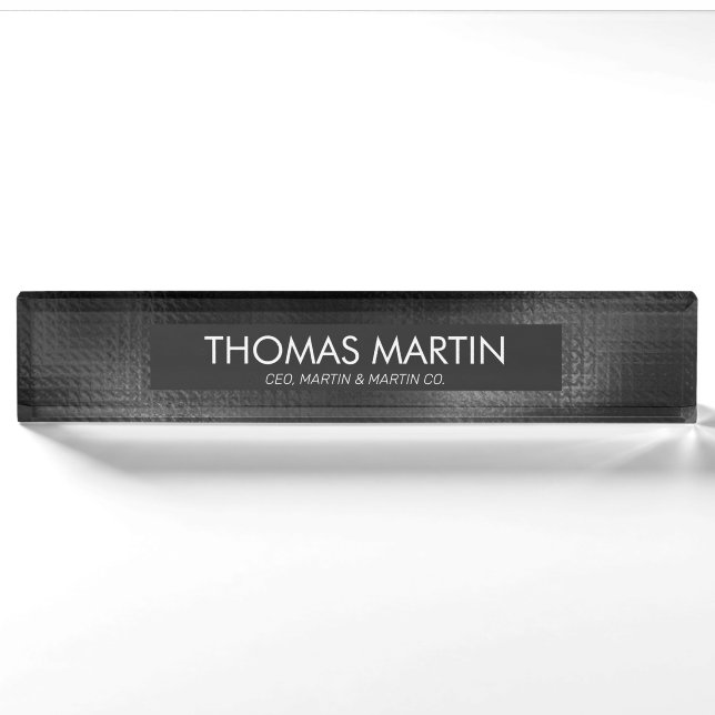Masculine Black Leather Office Desk Name Namensplakette (Vorderseite)