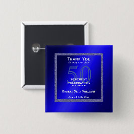 Masculine Blue & Glitzer Rahmen 50. Geburtstag Button