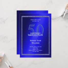 Masculine Blue & Glitzer Rahmen 50. Geburtstag Einladung