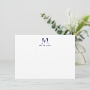 Masculine Blue Initial Monogram und Name Flat Note