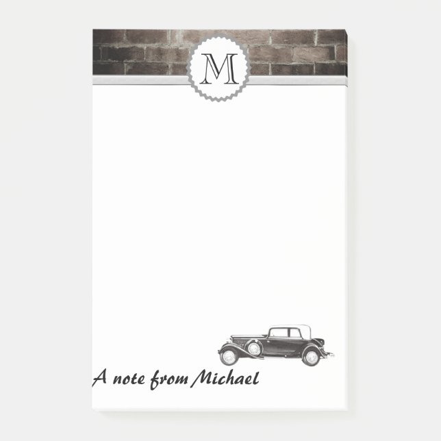 Masculine Brick Wand klassisch alte Auto-Monogramm Post-it Klebezettel (Vorderseite)