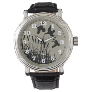 Masculine Brown Tan Ducks Flying Duck Hunter Kunst Armbanduhr